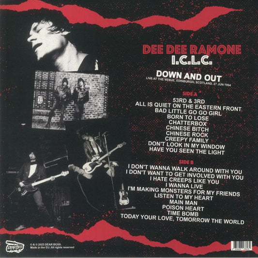 DEE DEE RAMONE I.C.L.C. 'Down & Out: Live at The Venue, Edinburgh Scotland, 27 June 1994' LP