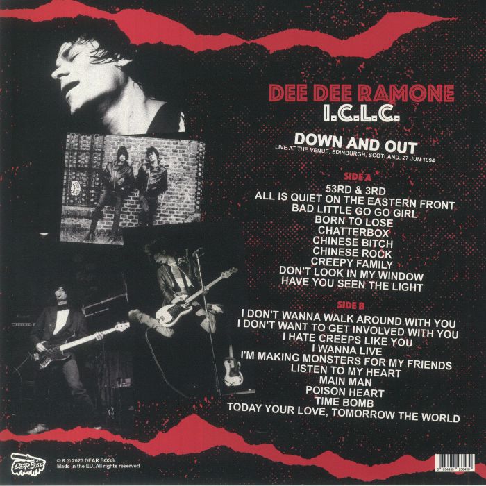 DEE DEE RAMONE I.C.L.C. 'Down & Out: Live at The Venue, Edinburgh Scotland, 27 June 1994' LP