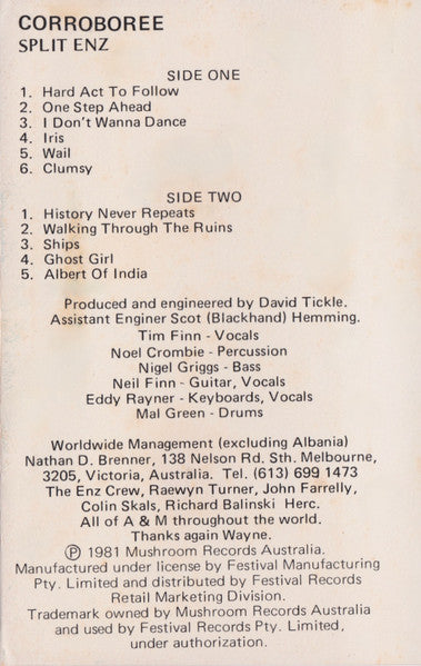 SPLIT ENZ 'Corroboree' CASSETTE